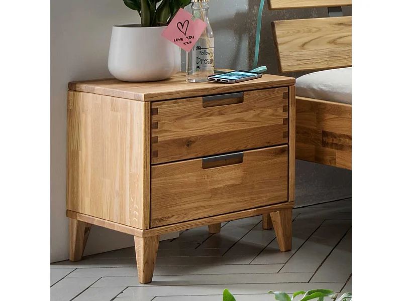 Nachtschrank aus Eiche Massivholz zwei Schubladen