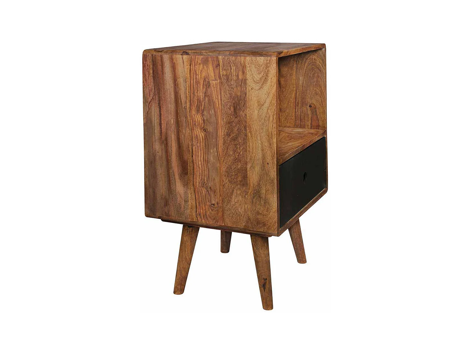 Boxspring Nachtkommode aus Sheesham Massivholz Schublade Schwarz