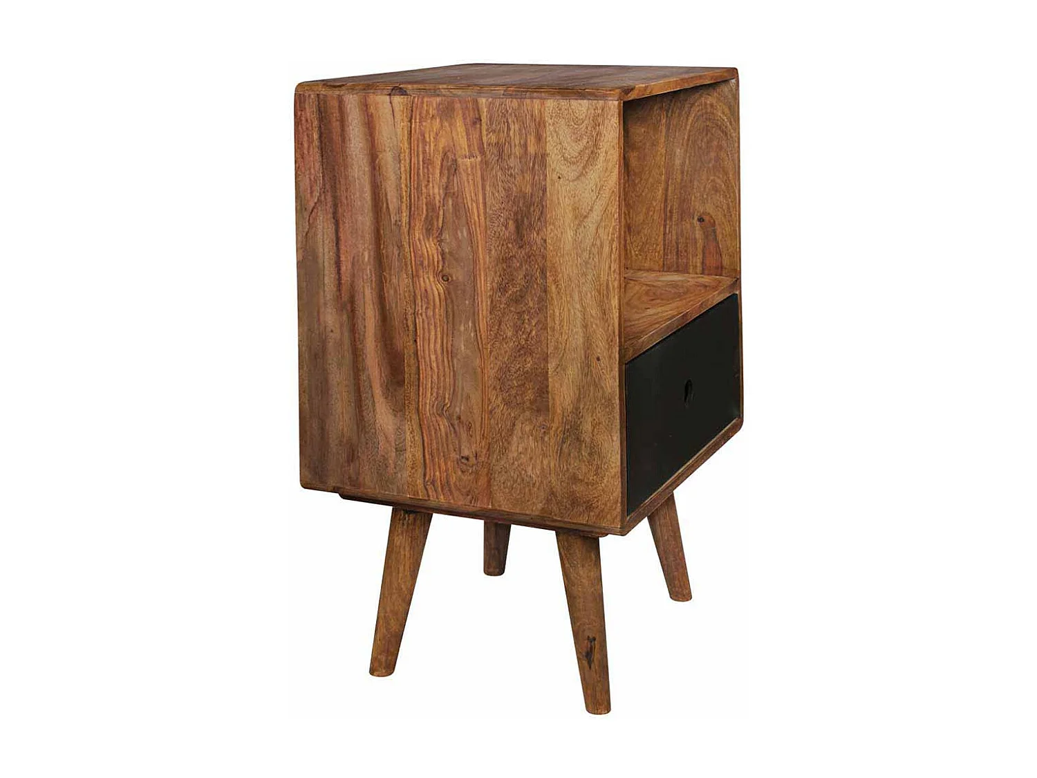 Boxspring Nachtkommode aus Sheesham Massivholz Schublade Schwarz