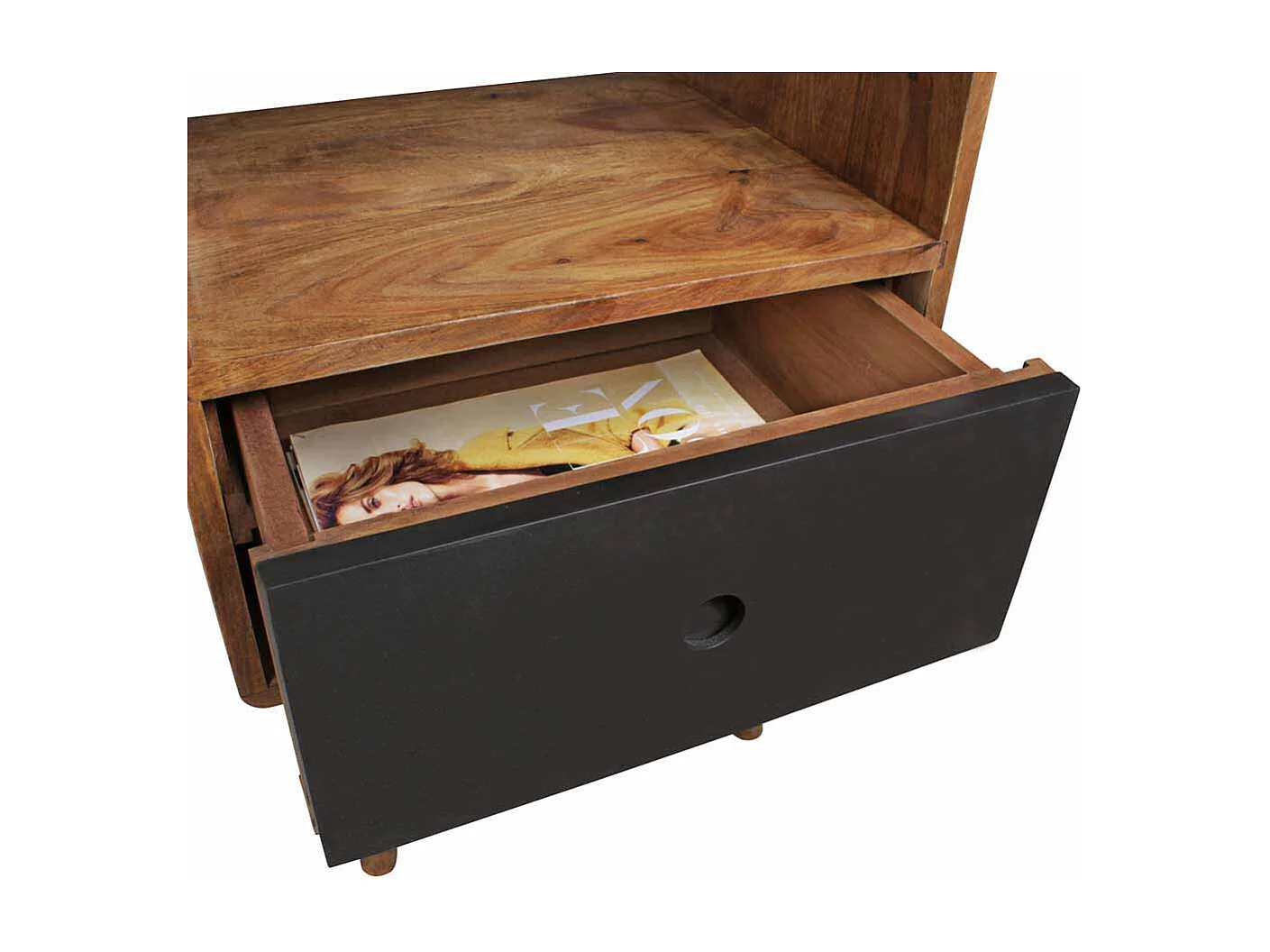 Boxspring Nachtkommode aus Sheesham Massivholz Schublade Schwarz