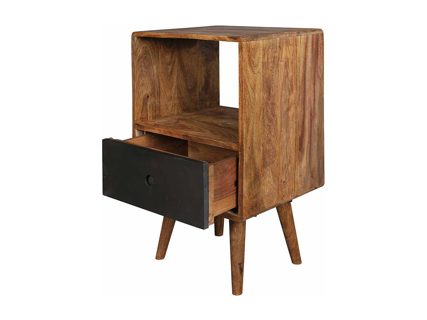 Boxspring Nachtkommode aus Sheesham Massivholz Schublade Schwarz