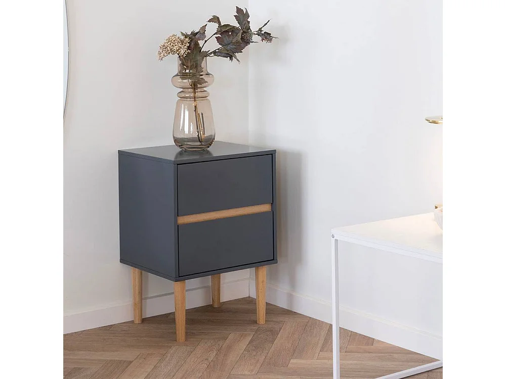 Nachtschrank Nachtkommode in Dunkelgrau und Kieferfarben