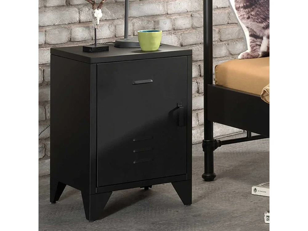 Nachttisch Schrank aus Metall Schwarz pulverbeschichtet