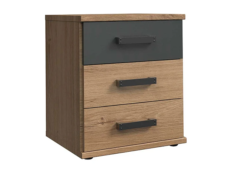 Industriestil Nachtkonsole mit drei Schubladen 55 cm hoch