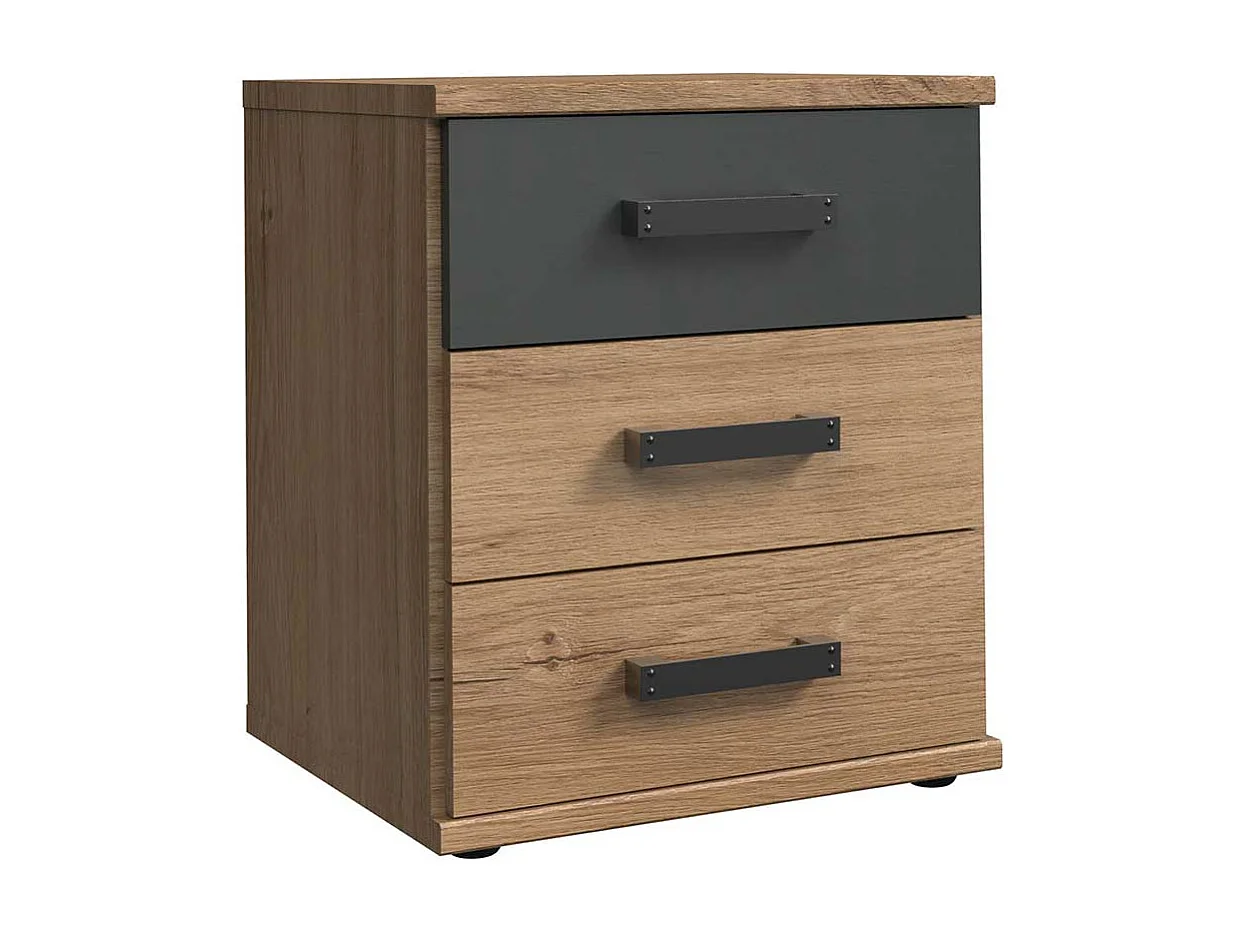Industriestil Nachtkonsole mit drei Schubladen 55 cm hoch
