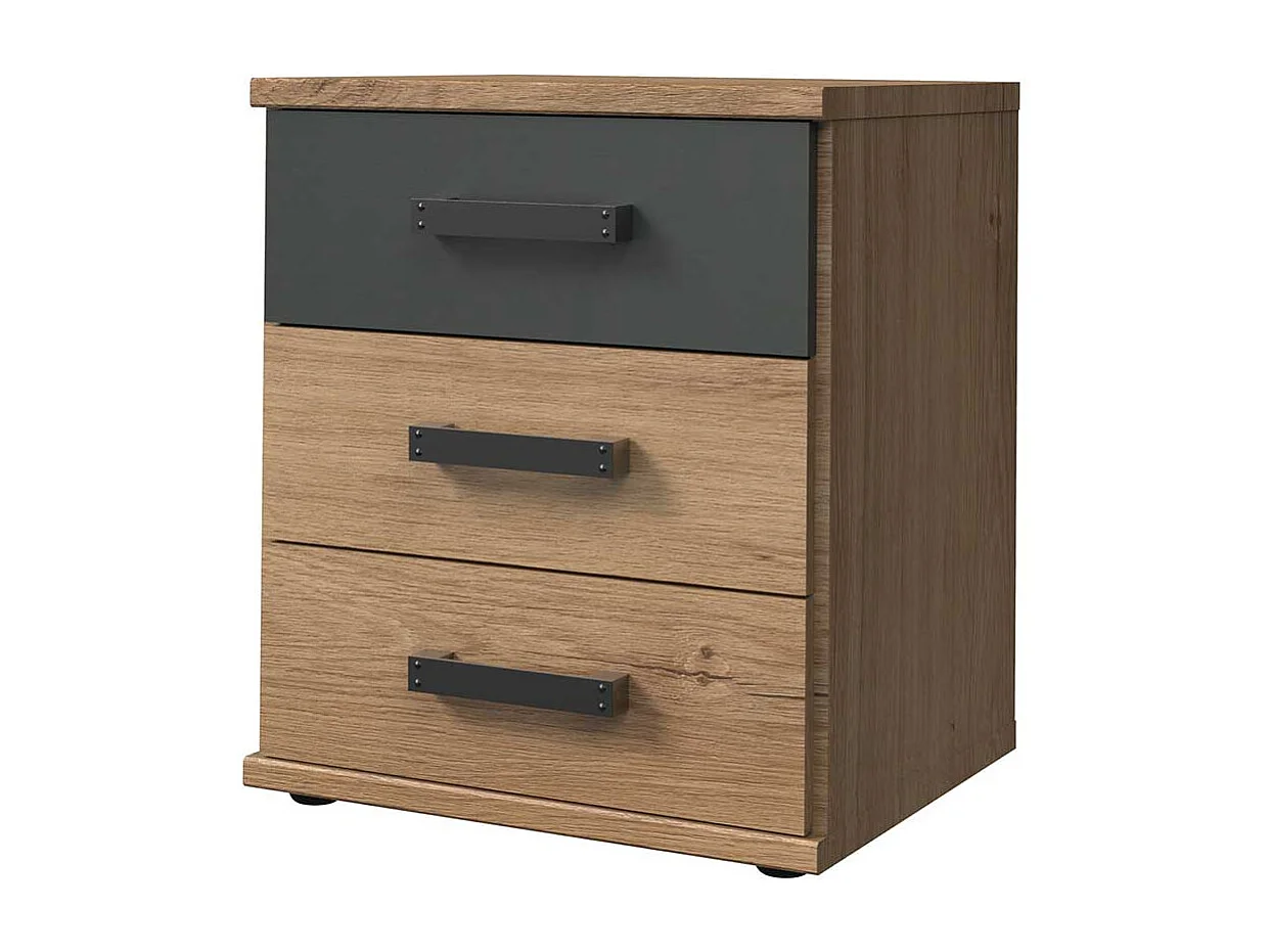 Industriestil Nachtkonsole mit drei Schubladen 55 cm hoch