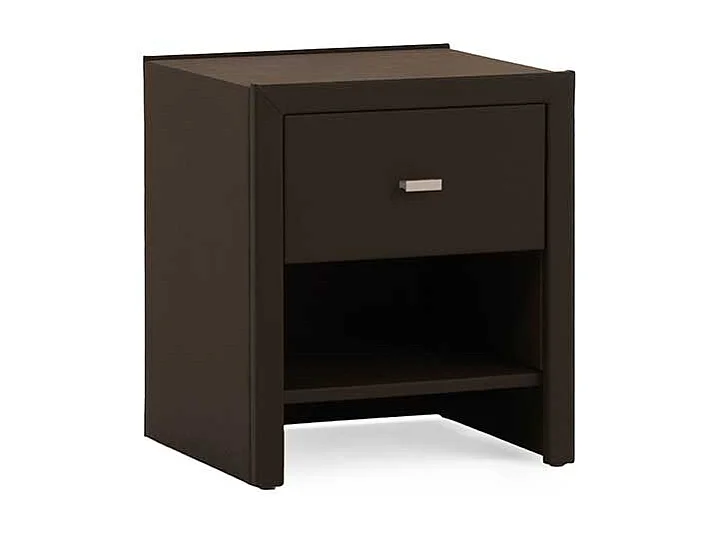 Nachtkommode in Dunkelbraun Kunstleder mit offenem Fach