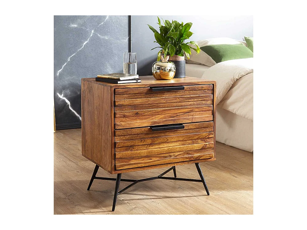Industry Nachtschrank aus Sheesham Massivholz Eisen
