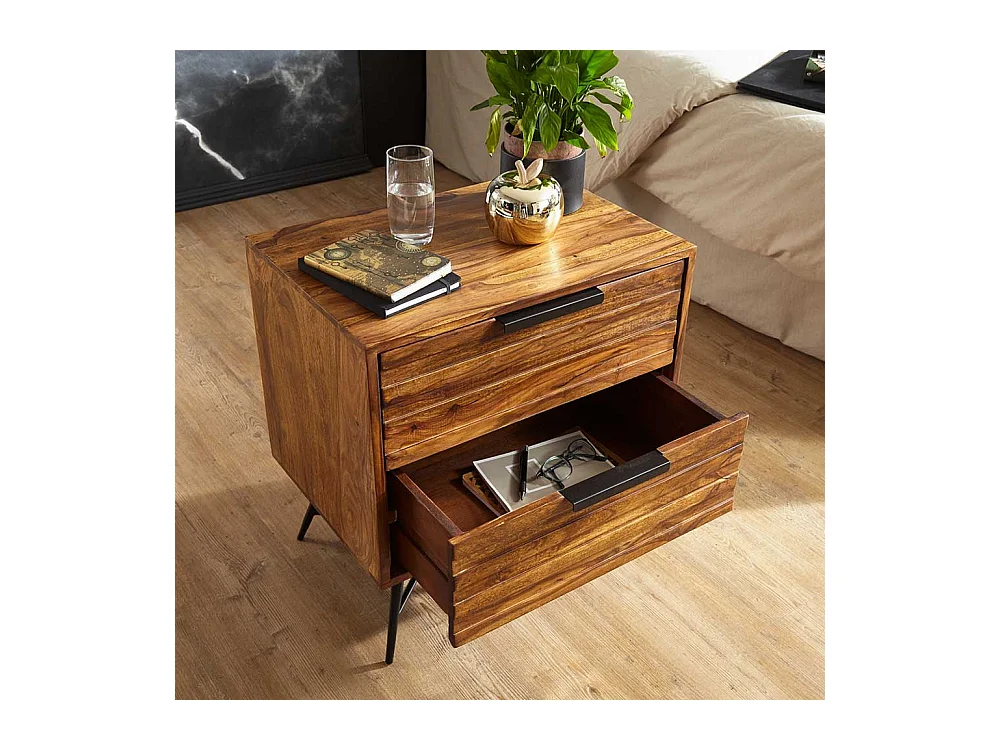 Industry Nachtschrank aus Sheesham Massivholz Eisen