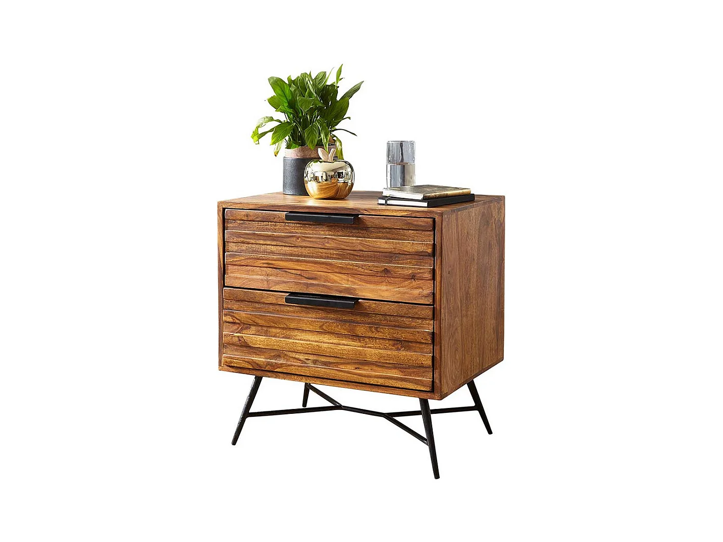 Industry Nachtschrank aus Sheesham Massivholz Eisen