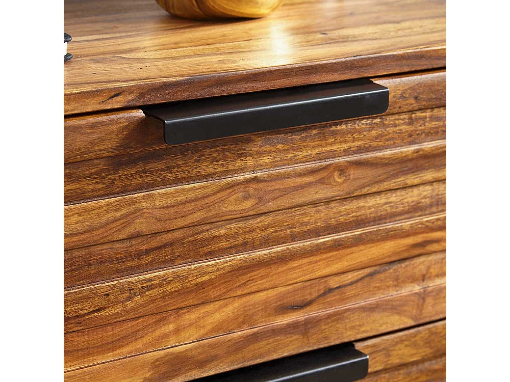 Industry Nachtschrank aus Sheesham Massivholz Eisen