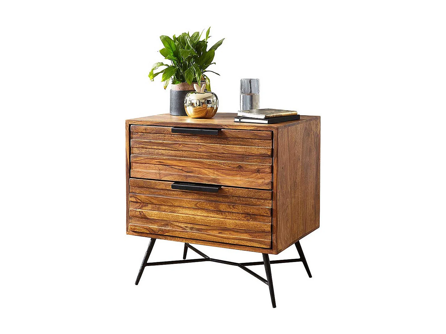 Industry Nachtschrank aus Sheesham Massivholz Eisen