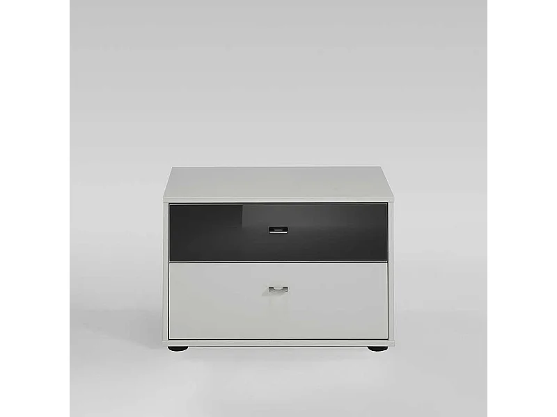 Nachtkommode in Weiß Schwarz Glas beschichtet