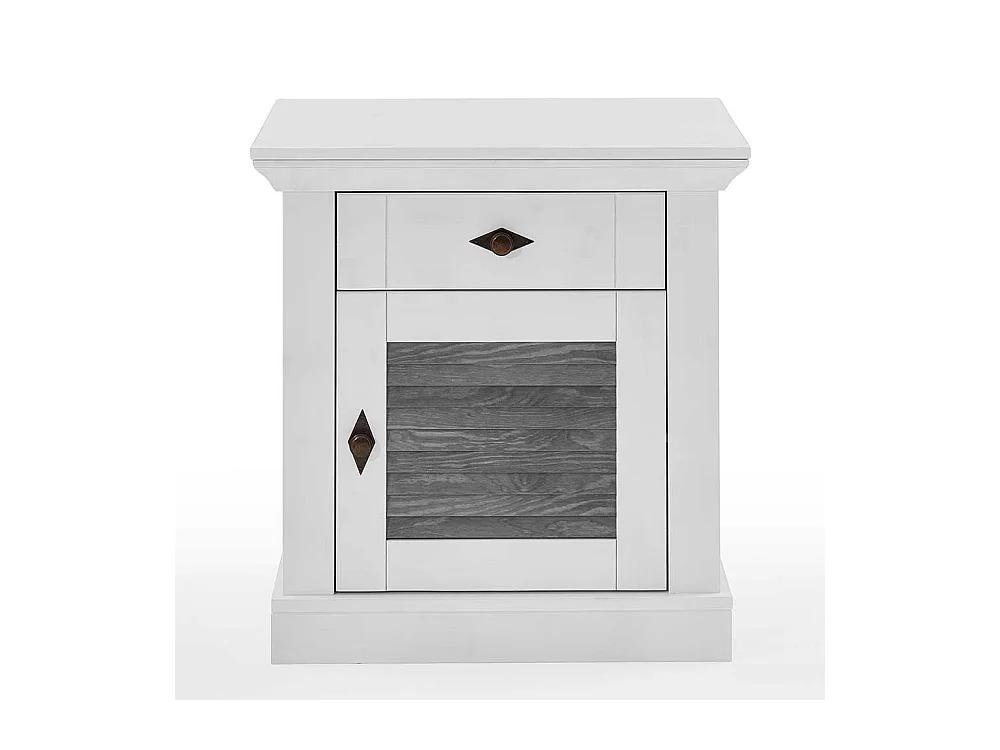 Nachttisch Kommode Landhaus in Weiß und Kiefer Grau teilmassiv