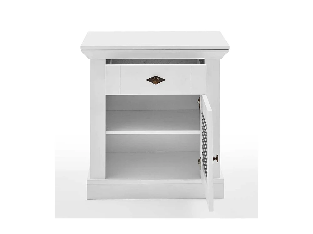 Nachttisch Kommode Landhaus in Weiß und Kiefer Grau teilmassiv