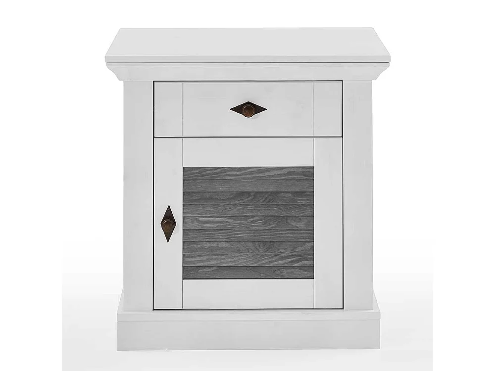Nachttisch Kommode Landhaus in Weiß und Kiefer Grau teilmassiv