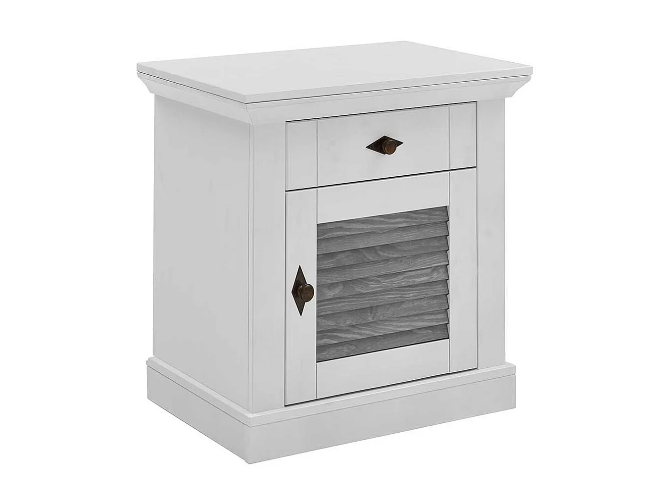 Nachttisch Kommode Landhaus in Weiß und Kiefer Grau teilmassiv