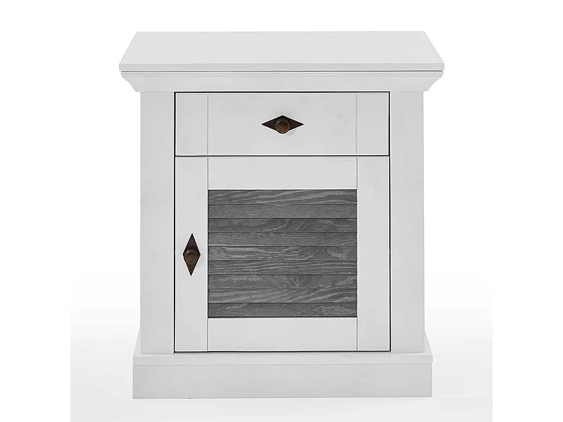Nachttisch Kommode Landhaus in Weiß und Kiefer Grau teilmassiv