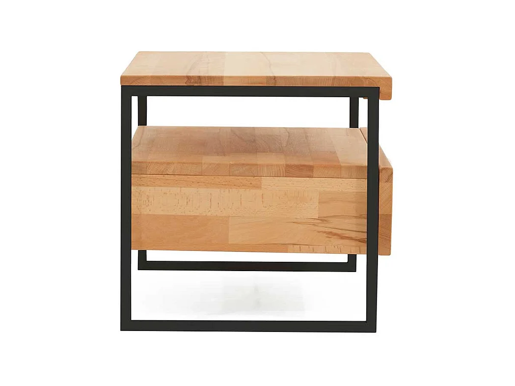 Nachtkonsole aus Kernbuche Massivholz Metall Schwarz