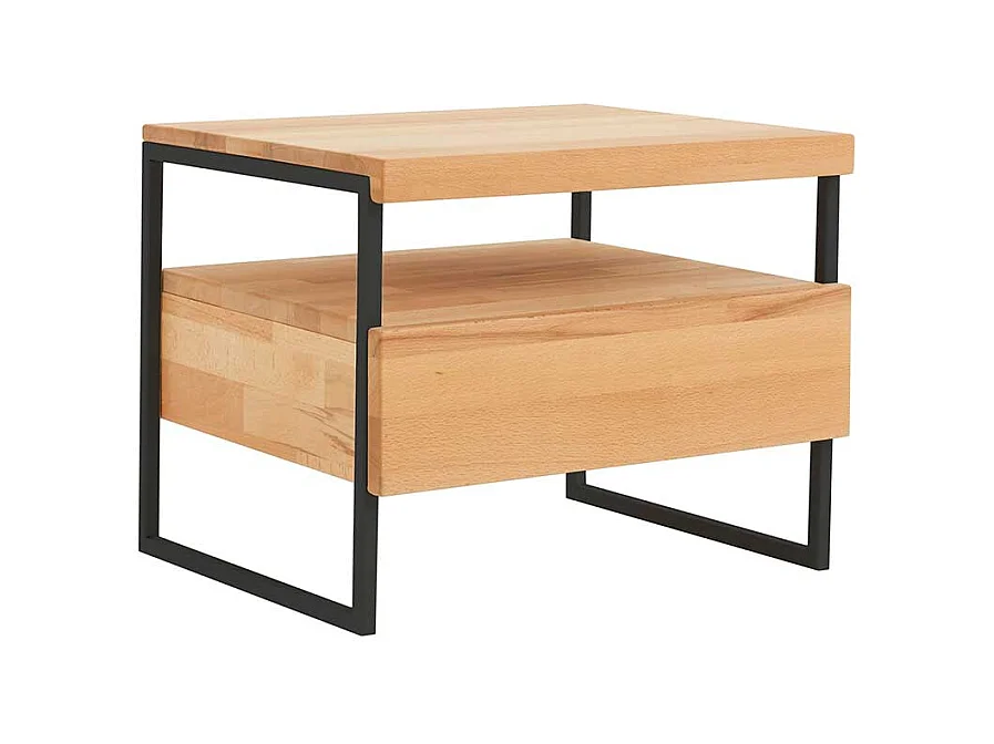 Nachtkonsole aus Kernbuche Massivholz Metall Schwarz