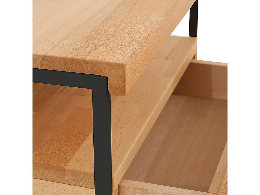 Nachtkonsole aus Kernbuche Massivholz Metall Schwarz