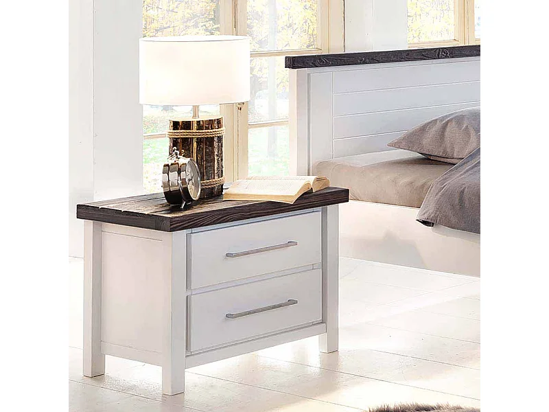 Nachtkonsole in Weiß lasiert Braun Kiefer massiv