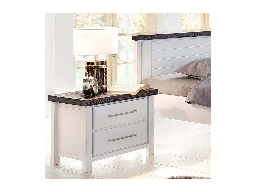 Nachtkonsole in Weiß lasiert Braun Kiefer massiv