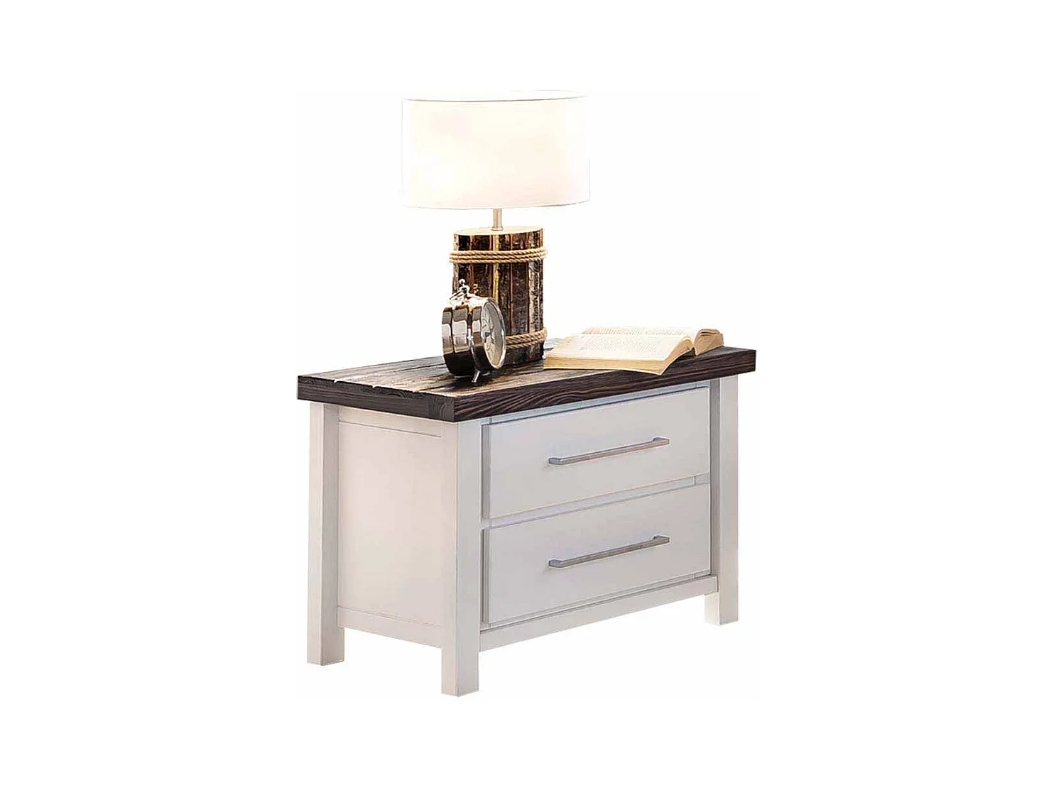 Nachtkonsole in Weiß lasiert Braun Kiefer massiv