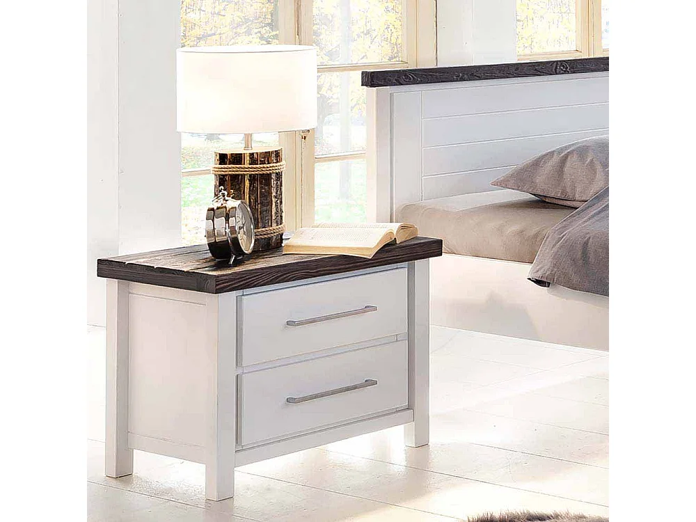 Nachtkonsole in Weiß lasiert Braun Kiefer massiv