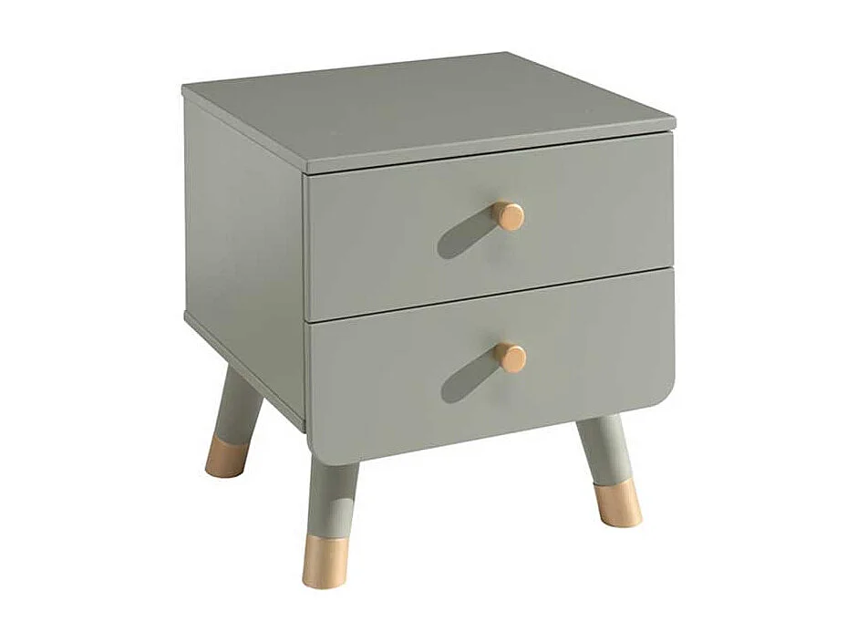 Nachttischchen in Graugrün und Goldfarben zwei Schubladen