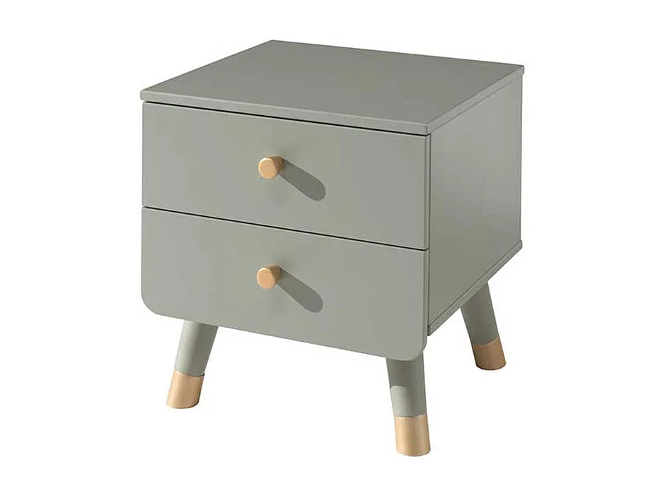 Nachttischchen in Graugrün und Goldfarben zwei Schubladen