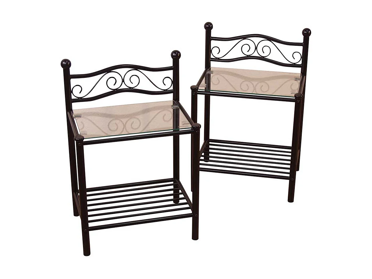 Nachtkonsole mit Glasplatte Schwarz (Set)