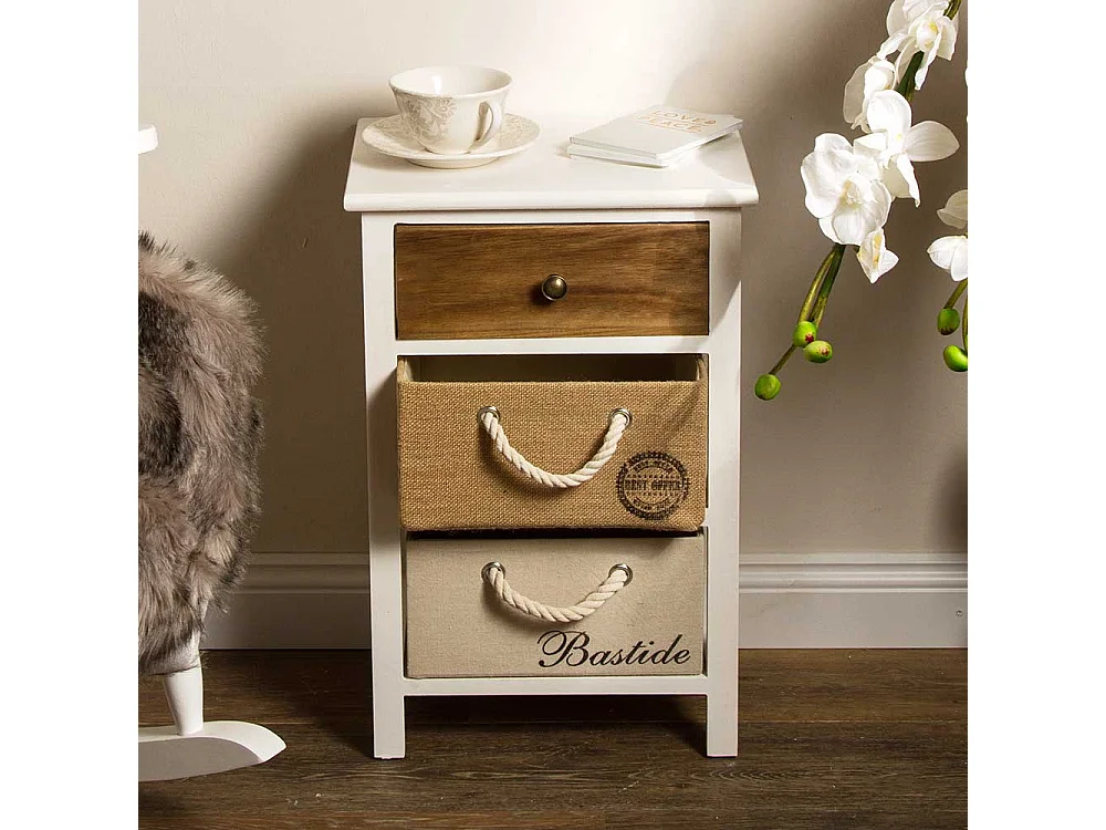 Bettkommode Landhaus mit drei Schubladen 57 cm hoch