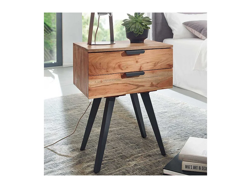 Nachttischkommode Boxbett aus Akazie Massivholz Metall