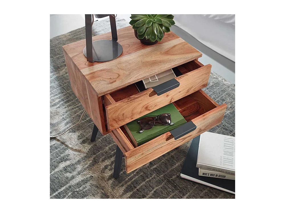 Nachttischkommode Boxbett aus Akazie Massivholz Metall