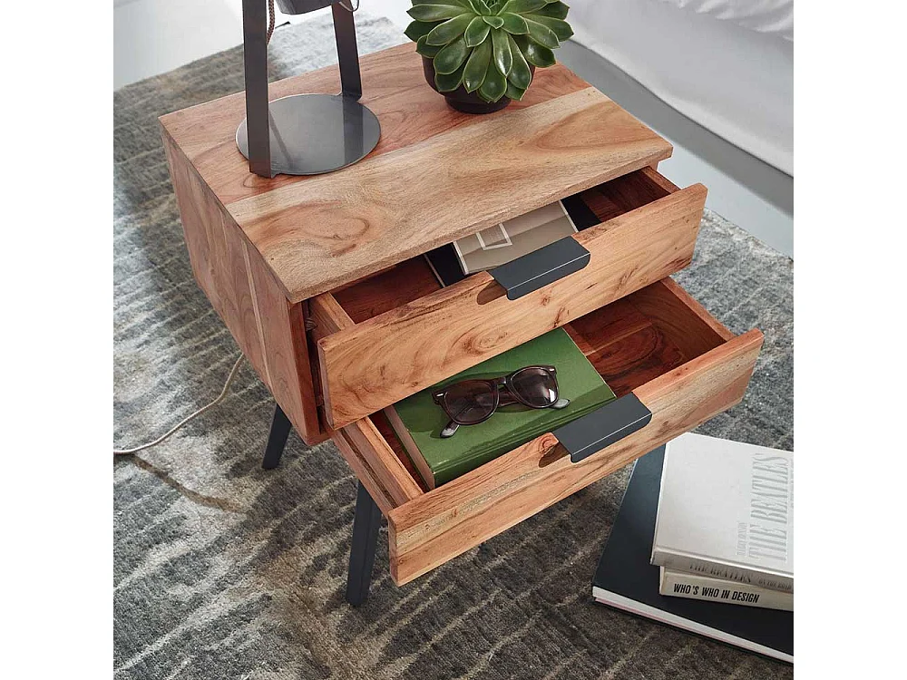 Nachttischkommode Boxbett aus Akazie Massivholz Metall