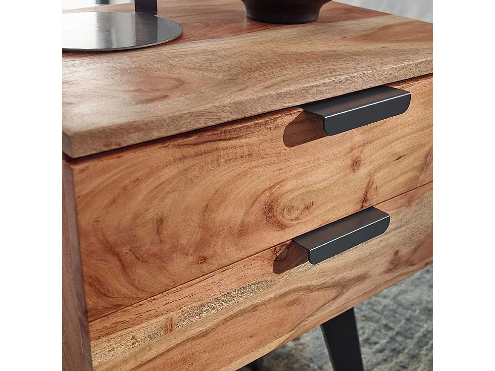 Nachttischkommode Boxbett aus Akazie Massivholz Metall