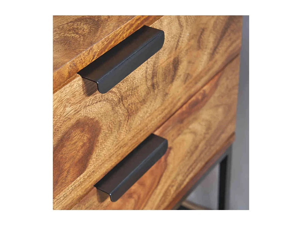 Nachttisch Kommode massiv aus Sheesham Holz Bügelgestell aus Metall