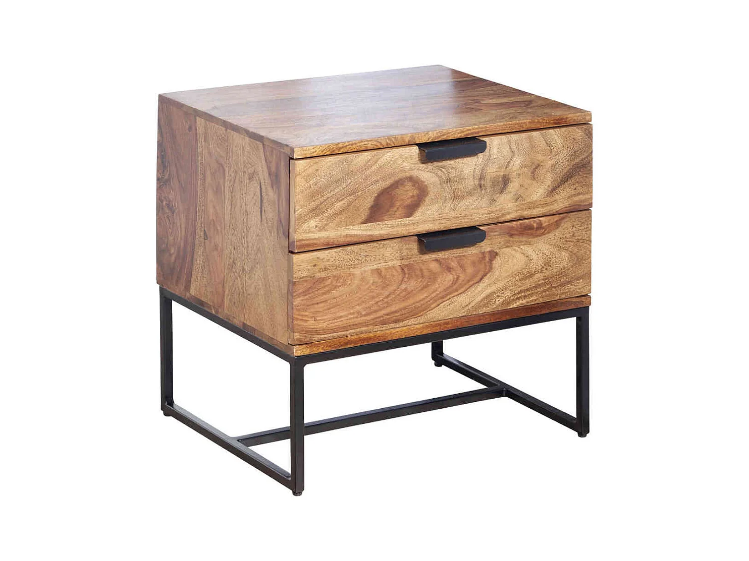 Nachttisch Kommode massiv aus Sheesham Holz Bügelgestell aus Metall