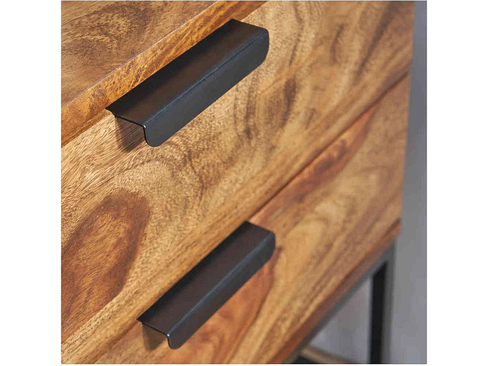 Nachttisch Kommode massiv aus Sheesham Holz Bügelgestell aus Metall