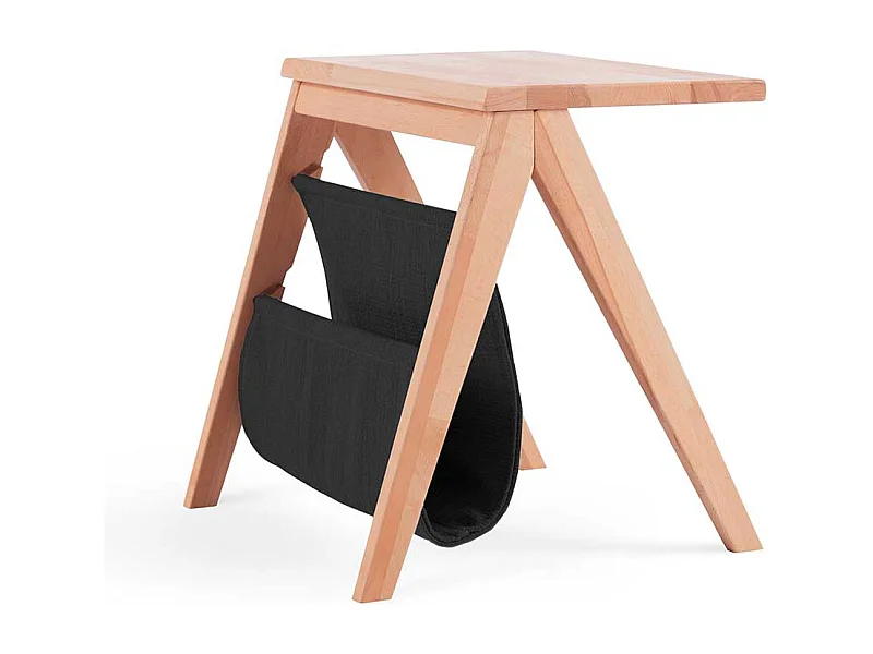 Design Nachttisch aus Kernbuche Massivholz Schwarz Webstoff