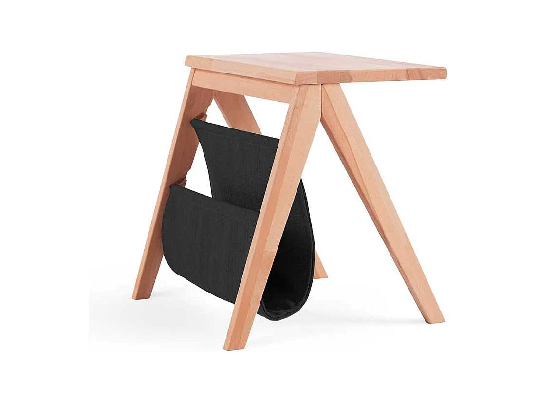 Design Nachttisch aus Kernbuche Massivholz Schwarz Webstoff