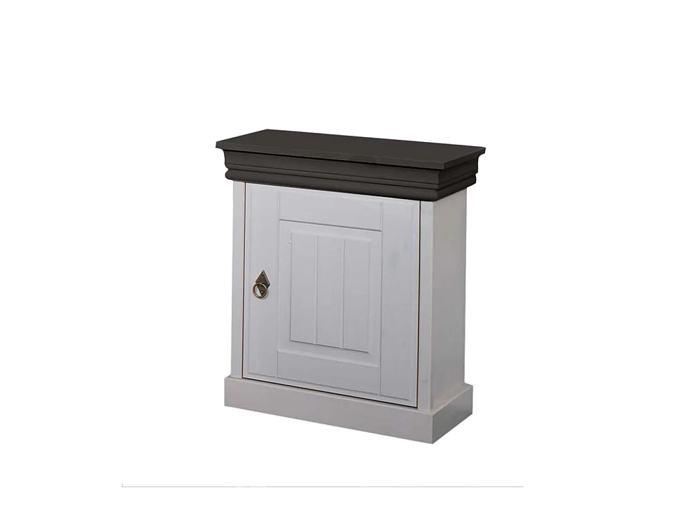 Nachtkommode in Weiß und Dunkelbraun Massivholz