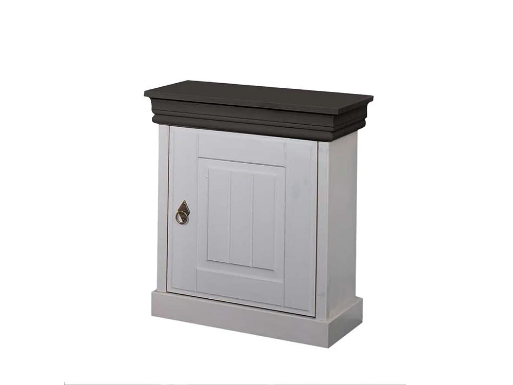 Nachtkommode in Weiß und Dunkelbraun Massivholz