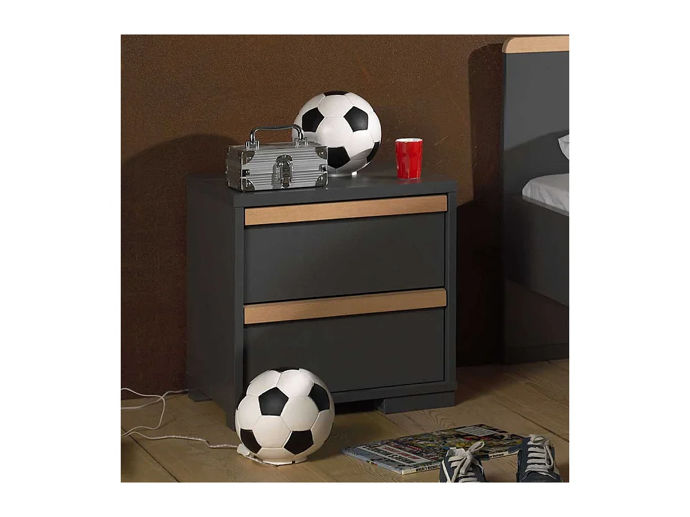 Nachtkommode in Anthrazit und Buche zwei Schubladen