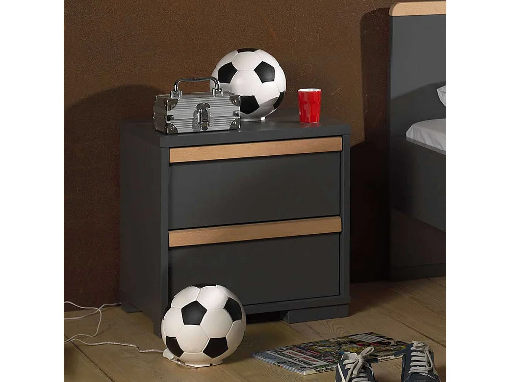 Nachtkommode in Anthrazit und Buche zwei Schubladen