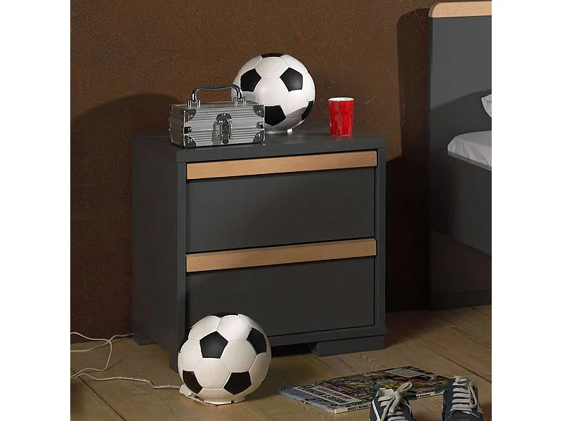 Nachtkommode in Anthrazit und Buche zwei Schubladen