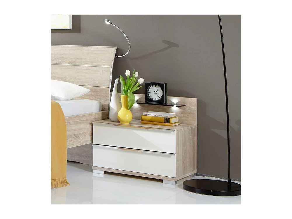 Nachtkonsölchen in Weiß Eiche Sägerau LED Beleuchtung