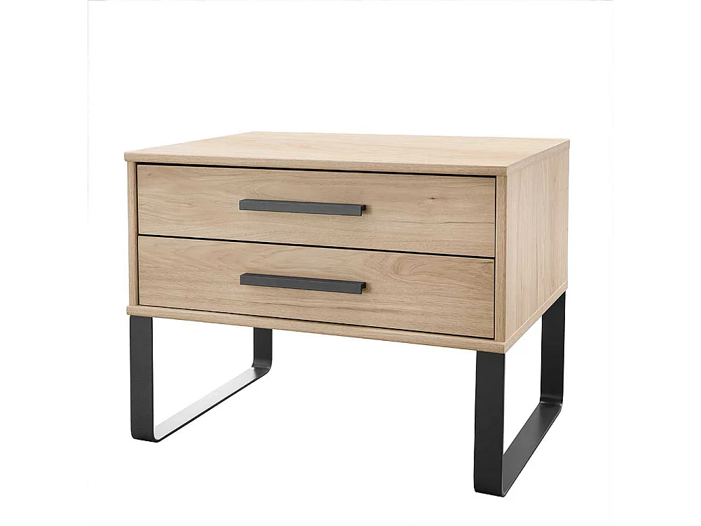 Nachttisch in Eiche Nachbildung und Dunkelgrau zwei Schubladen