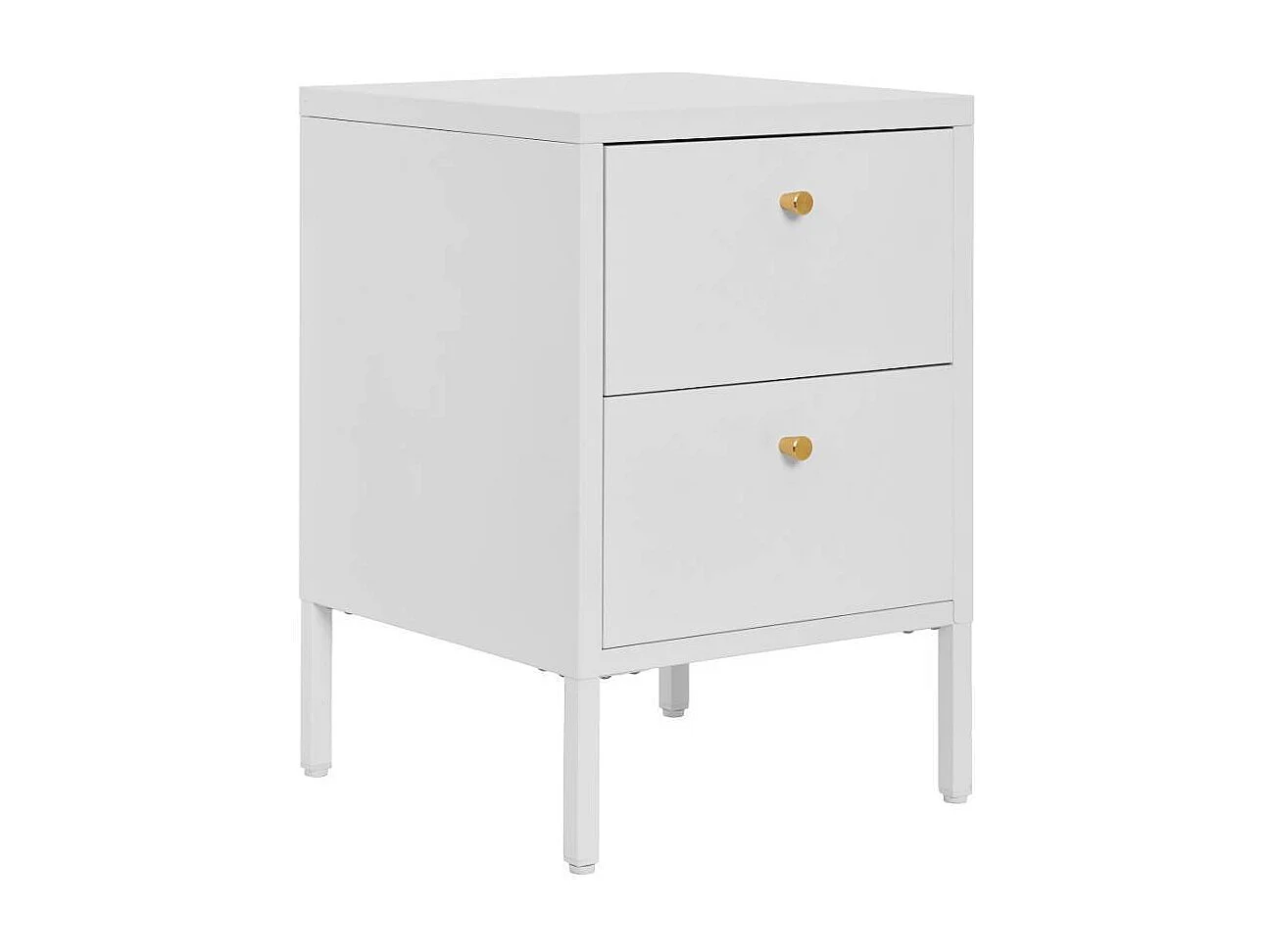 Nachtkommode Nachtschrank in Weiß mit Vierfußgestell aus Metall
